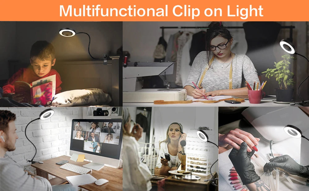 48 LED lampe de bureau Clip USB livre lumière chevet 360 °   Protection oculaire flexible, lampe de lecture à col de cygne, luminosité réglable, niveau 3