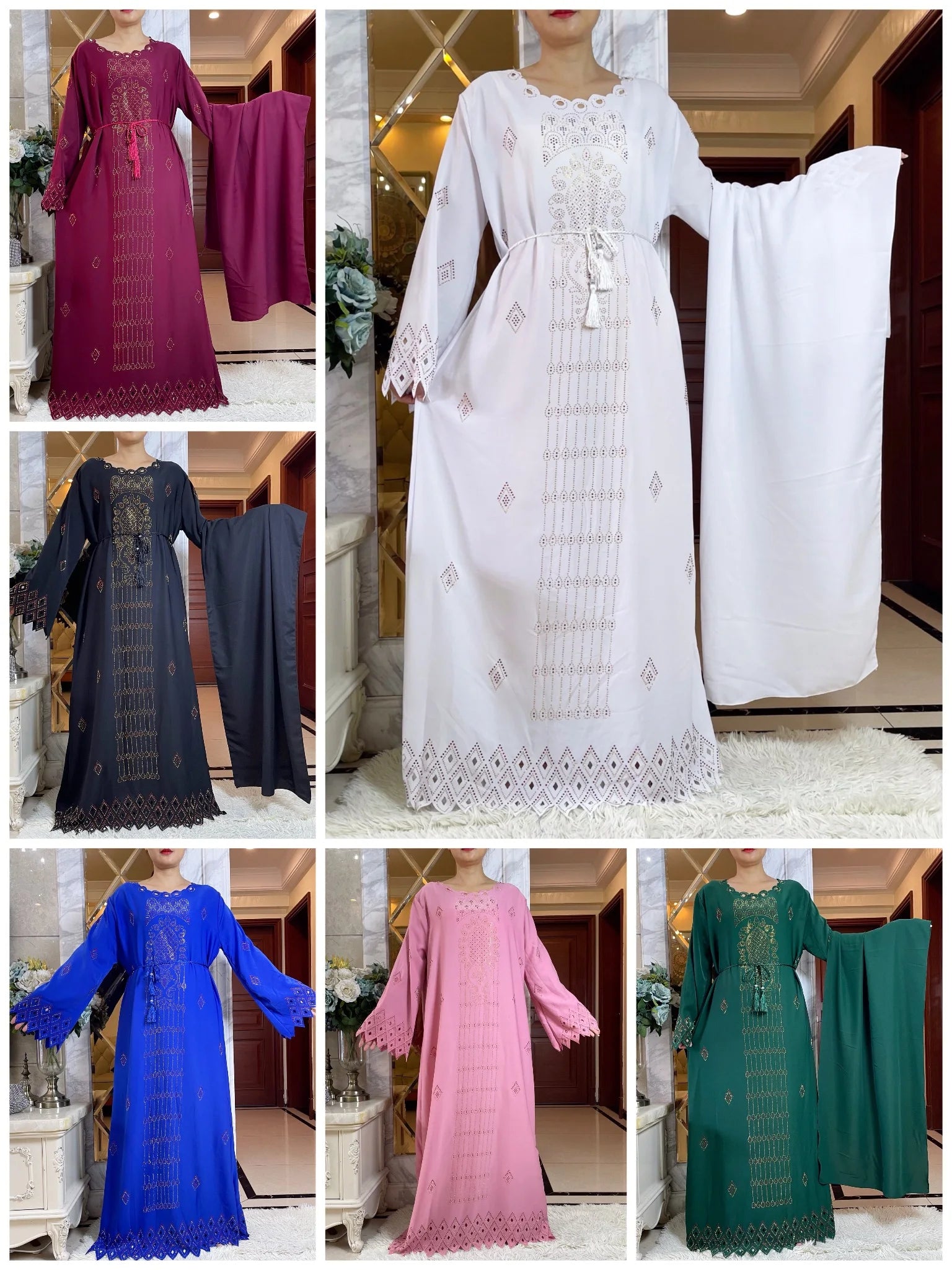 2024 mode diamants conception creuse Abaya Ramadan Eid fermé longue Abaya dubaï femmes robe musulmane modeste vêtements islamiques