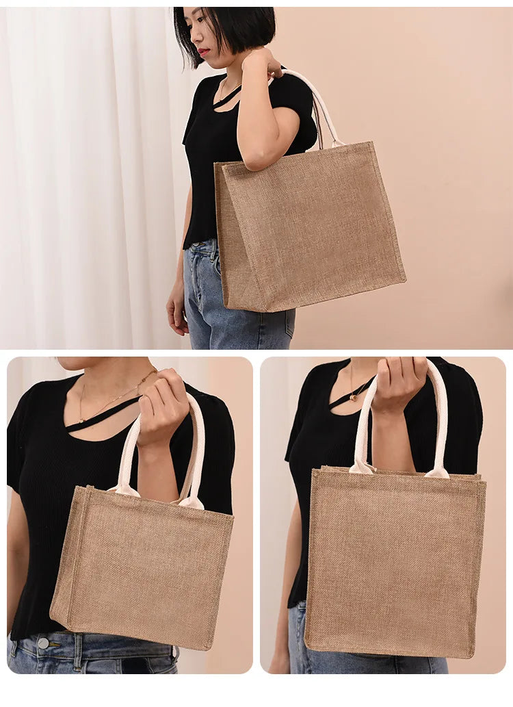 Sac à main en jute de coton peint à la main, sac en chanvre, sac en lin, sac à provisions, sac recouvert de film, sac à main imperméable