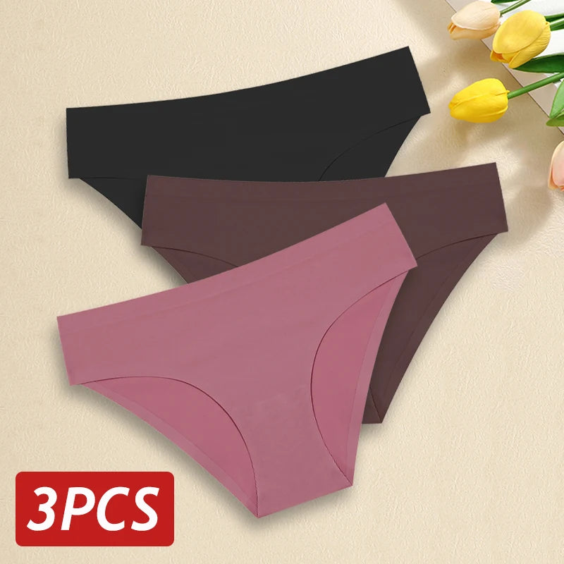 3 pièces/ensemble femmes culottes Sexy sans couture sans Trace sous-vêtements taille basse slips 9 couleurs unies respirant intimes Lingerie Ultra mince