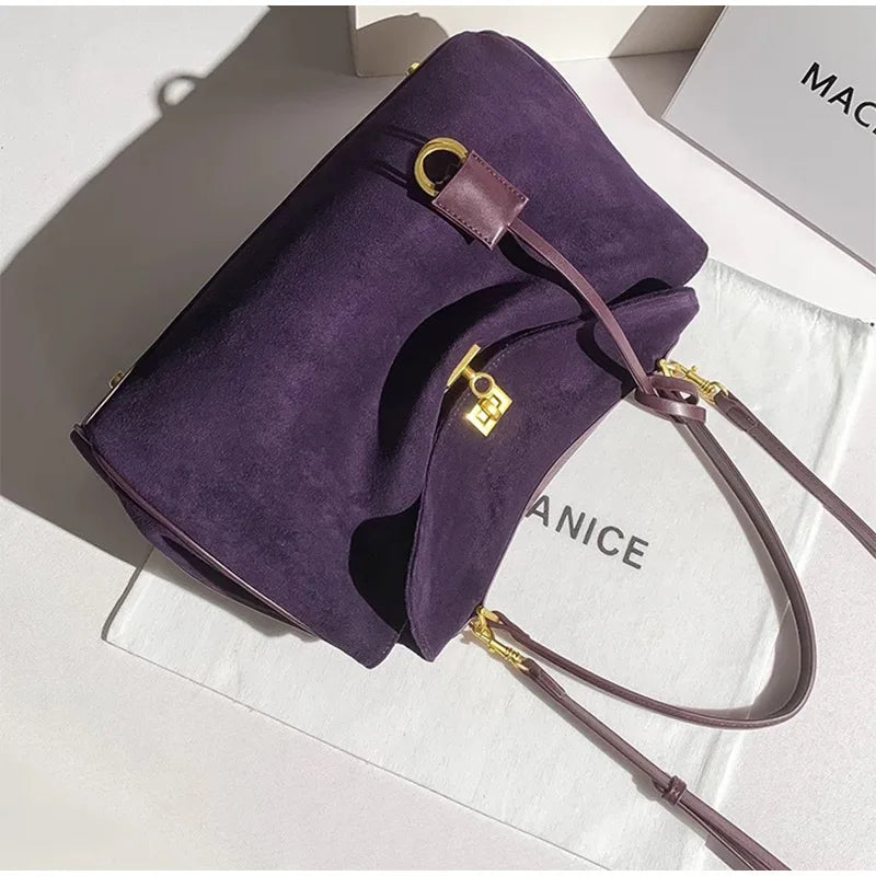 Sac à main de luxe pour femmes, café violet, marque avancée, Simple, fourre-tout en daim givré, sac à bandoulière de voyage pour banlieue