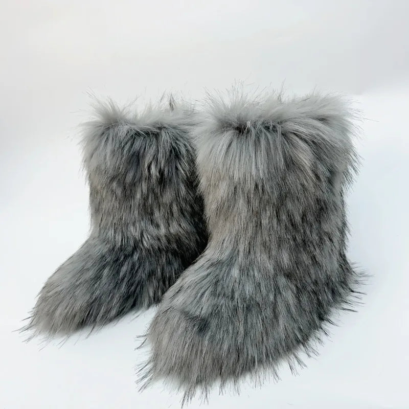 Bottes de neige mi-mollet en fourrure pour femmes et filles, chaussures en peluche chaudes, plate-forme extérieure, document solide, mignon, hiver, Y2K, 2023