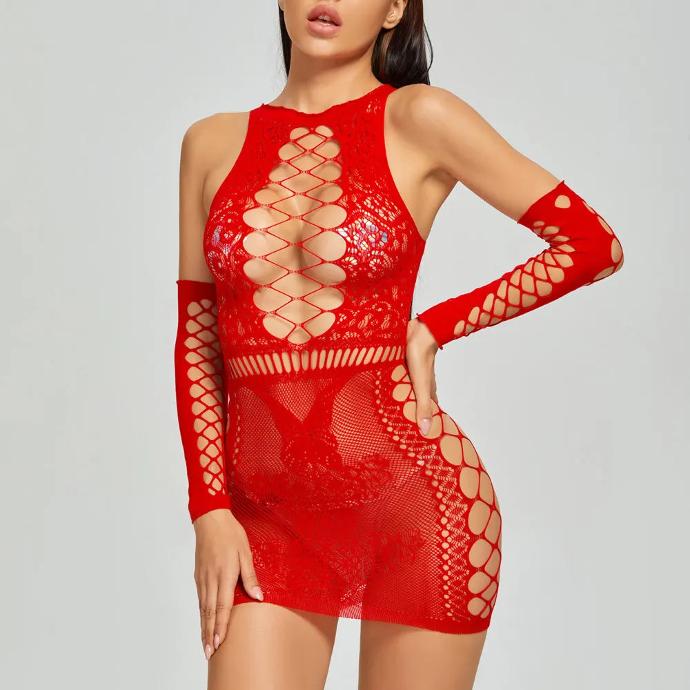 Robe érotique en dentelle pour femmes, Lingerie érotique, chemise de nuit en maille transparente, nuisettes, robe de pyjama transparente