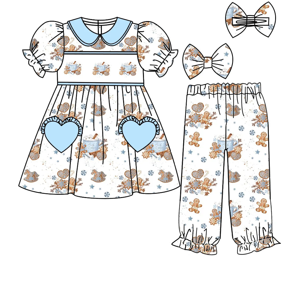 Vêtements pour hommes en pain d'épice pour enfants, manches courtes, pantalon imprimé elfe de dessin animé, ensemble de noël pour filles et garçons, vente en gros