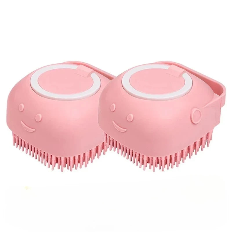 Brosse de bain pour chien, brosse de Massage pour animaux de compagnie, distributeur de shampoing, brosse en Silicone souple, poils en caoutchouc pour chiens et chats, outil de toilettage de douche