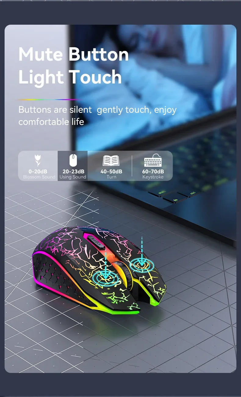 Souris sans fil Bluetooth 5.2 RGB 2.4G, double Mode, pour jeu, 6 boutons, silencieuse, pour MacBook, tablette, ordinateurs portables