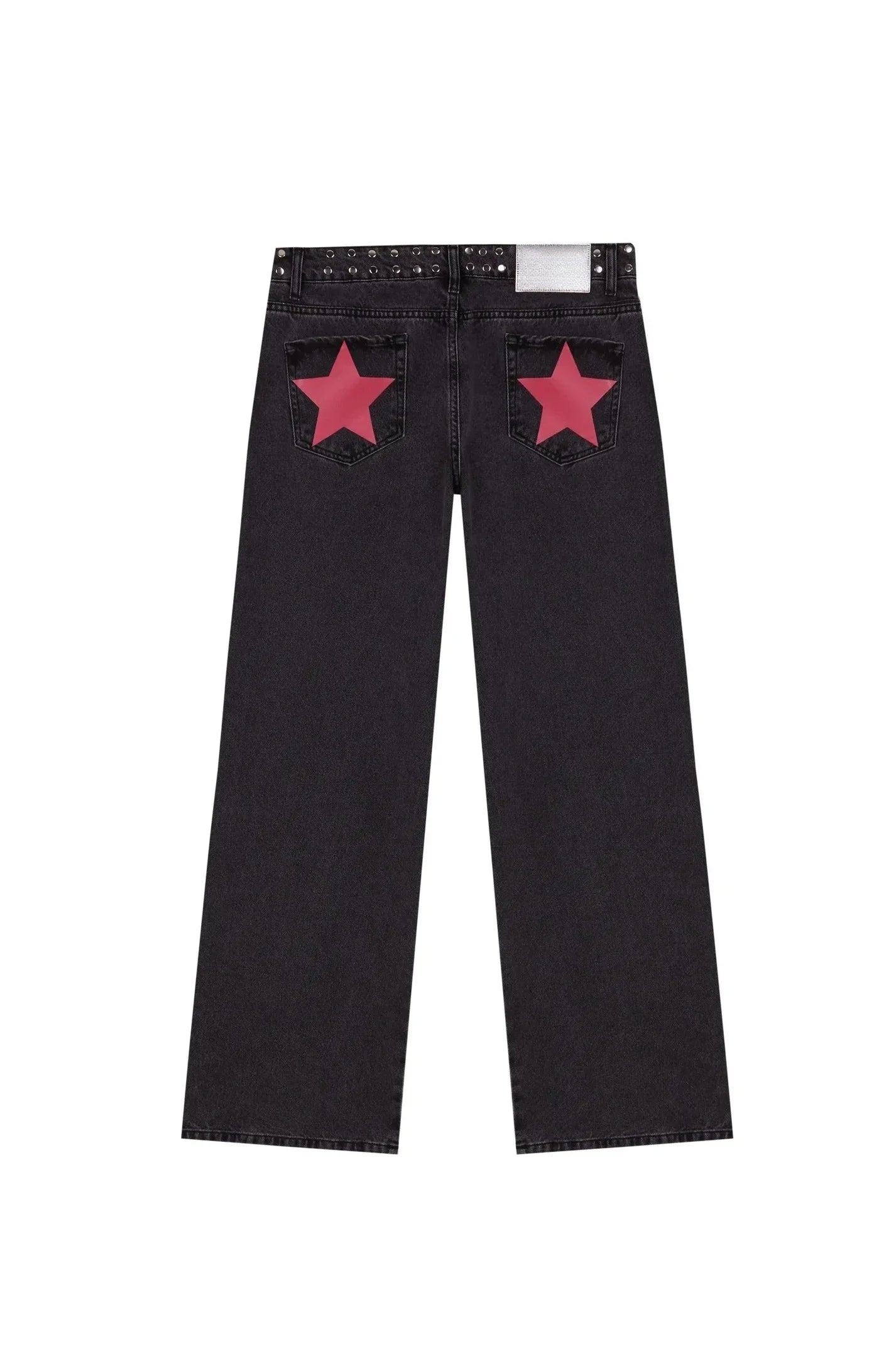 Y2K Vintage jean Flash argent étoile motif métal Rivet jean femme Baggy décontracté jambe droite Denim pantalon Simple femmes vêtements