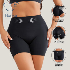 Flarixa – short sans couture pour femmes, pantalon de sécurité Double taille, taille haute, grande taille, Boxer en soie glacée, jupe Anti-Friction