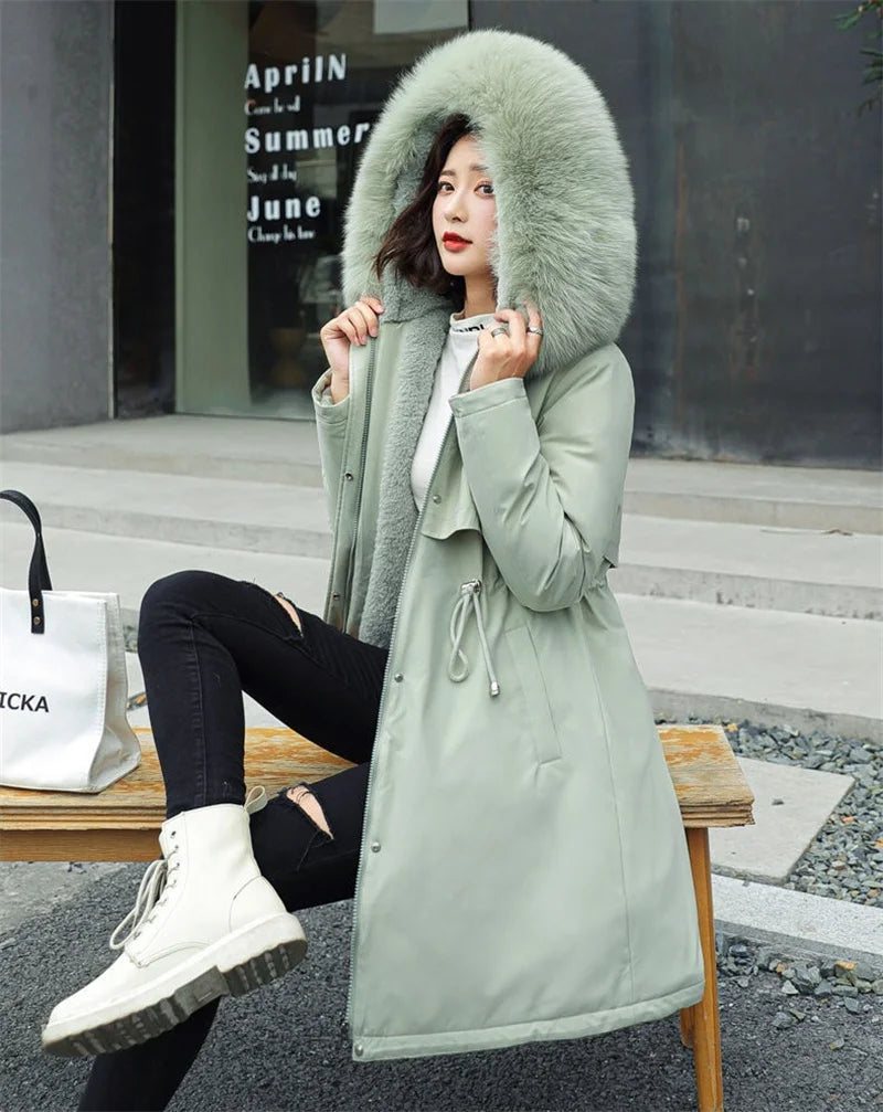 Veste d'hiver 2025 nouvelles femmes Parka vêtements manteau Long doublure en laine veste à capuche col de fourrure épais chaud vêtements de neige rembourré Parka 6XL