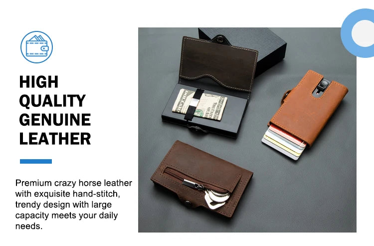 CASEKEY hommes portefeuilles véritable cuir de vache Pop Up affaires porte-carte de crédit RFID blocage mince intelligent portefeuille en Fiber de carbone avec poche