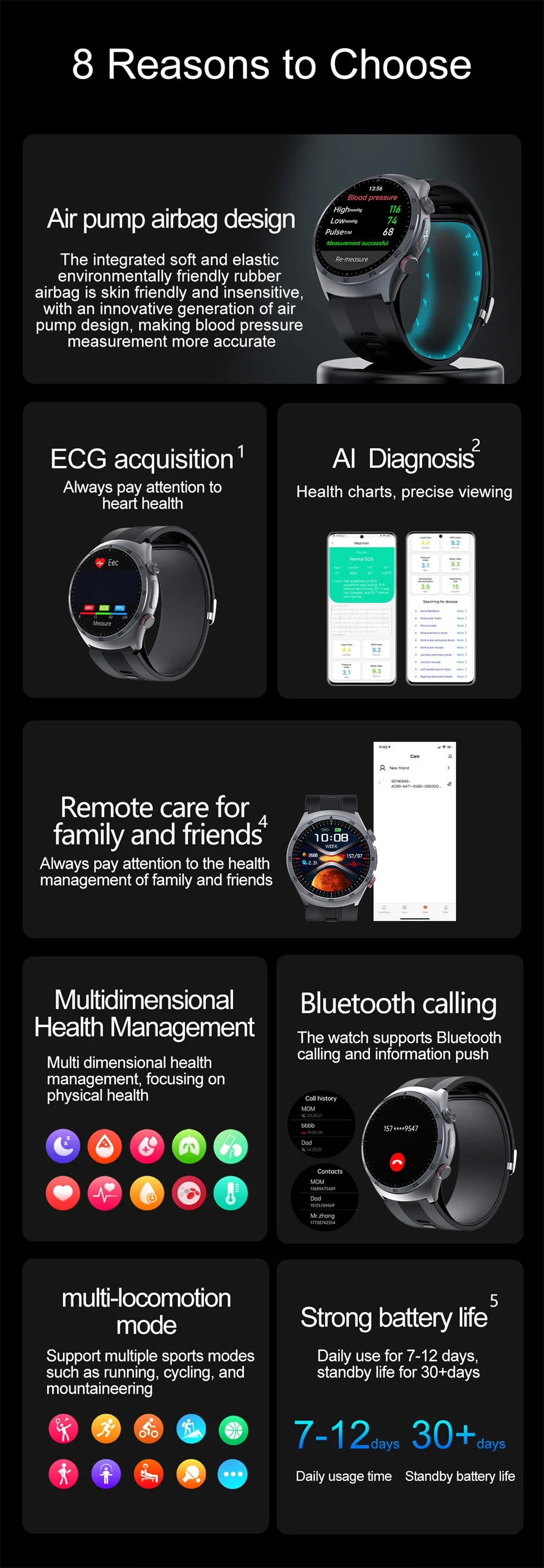 2025 santé montre intelligente NFC ECG pompe à Air pression artérielle oxygène sanguin ECG + PPG Bluetooth appel NFC montre intelligente pour hommes femmes Airbag
