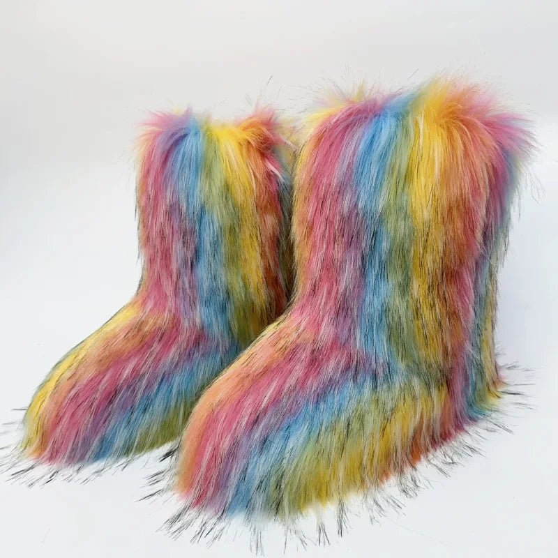 Bottes de neige mi-mollet en fourrure pour femmes et filles, chaussures en peluche chaudes, plate-forme extérieure, document solide, mignon, hiver, Y2K, 2023