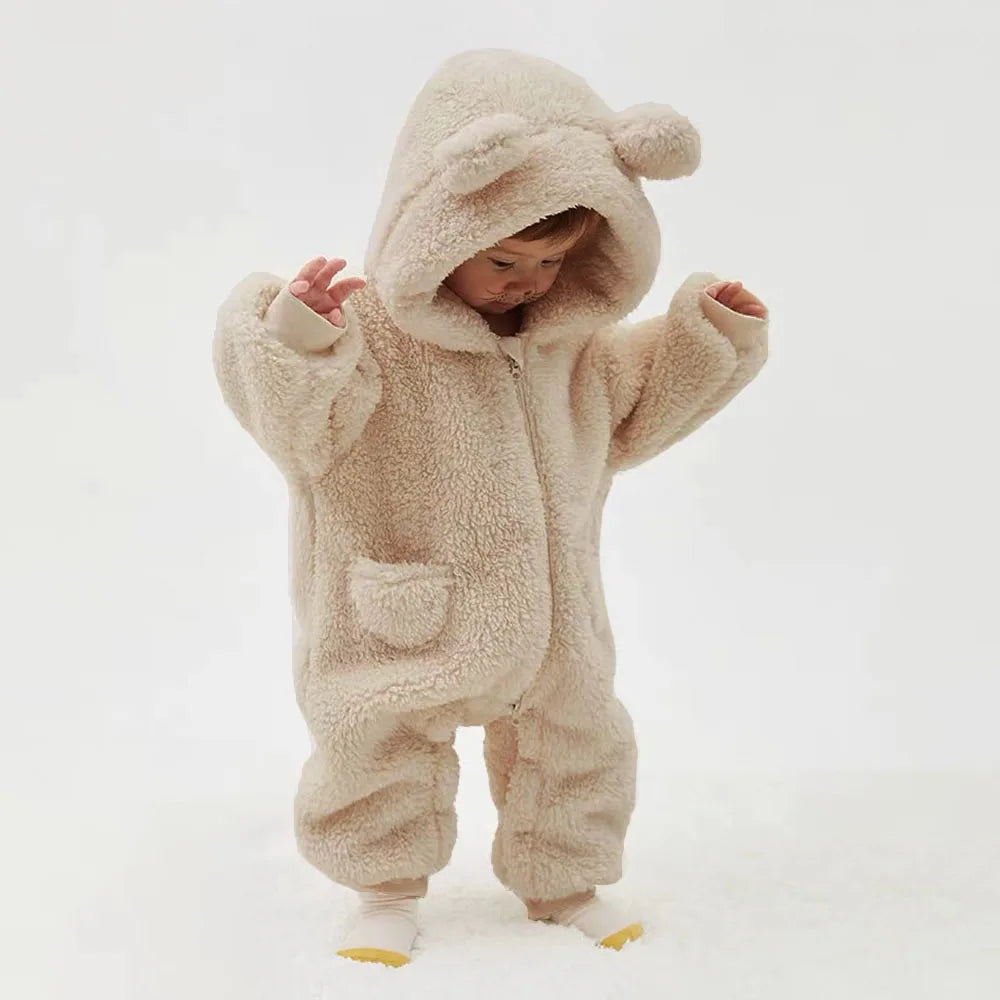 2025 combinaisons chaudes à capuche en polaire pour bébé automne hiver à manches longues barboteuses pour bébé nouveau-né garçon fille Homewear pyjamas