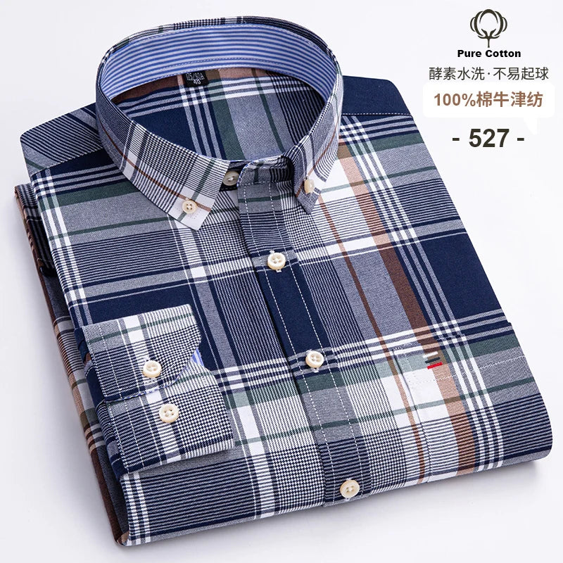 2024 mode hommes travail affaires marque Chemise hommes Plaid coton tenue décontractée chemises coupe ajustée à manches longues boutonné Chemise Homme