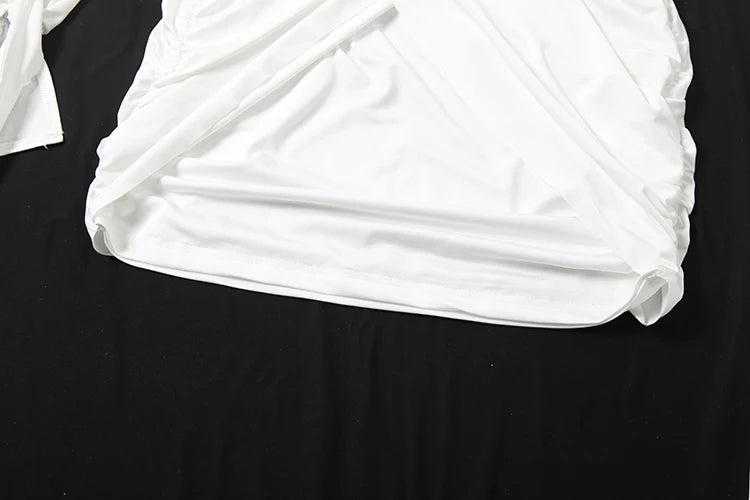 Sisterlinda – robe croisée sans taille pour femmes, col haut, Bandage, pompon, fente, manches longues, dos nu, plis, Sexy, moulante, fête de minuit, Y2K