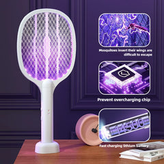 Tapette électrique anti-moustiques et lampe répulsive, Rechargeable par USB + Base, bâtons rechargeables, dispositif anti-insectes intérieur et extérieur 2 en 1