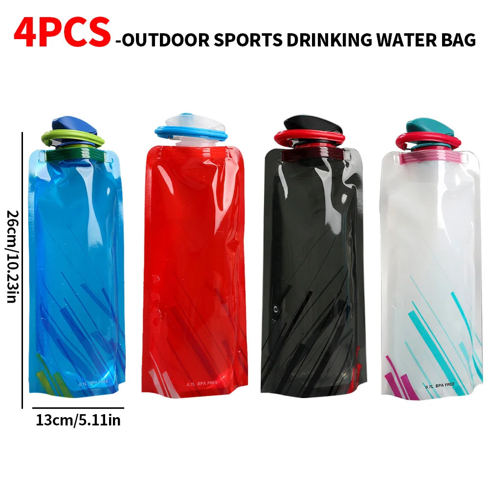 Bouteilles d'eau pliables, bouteille d'eau de voyage Flexible et réutilisable, pochette d'eau en plastique, flacon souple, sac d'eau avec mousqueton