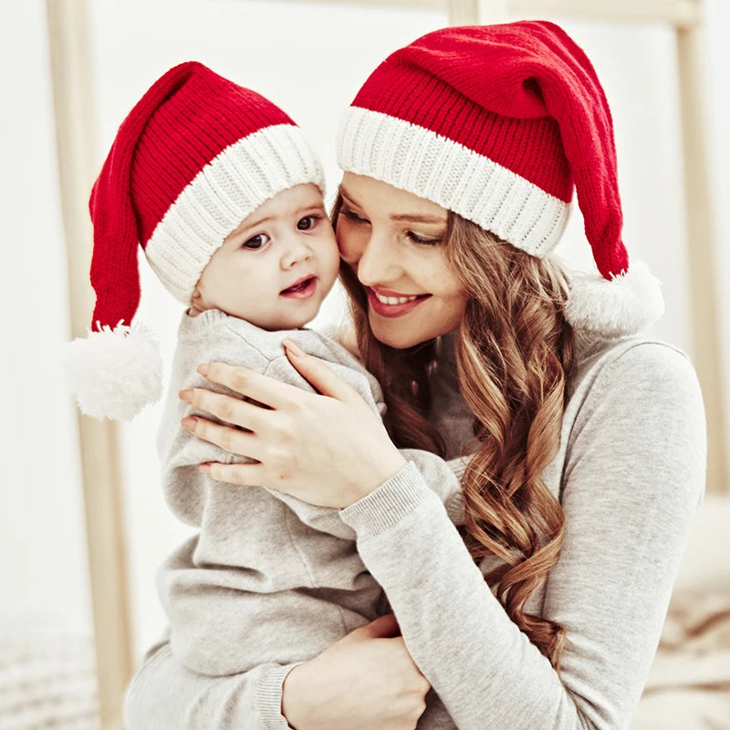 Chapeau de noël tricoté pour bébé, mignon, pompon, bonnet doux pour adulte et enfant, chapeau de père noël, cadeau du nouvel an pour enfant, décoration de noël 2023