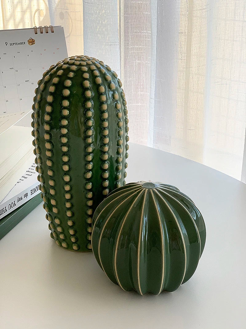 Home decor present 2024, Creative ceramic cactus, aesthetic decor, tropical desert, echinopsis room, green hotel ornament