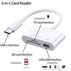 3-in-1 Card Reader Adapter, Type C to SD TF Memory Card Reader, USB Type C OTG Converter for Huawei Samsung Xiaomi Phone Tablet