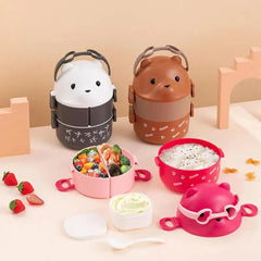 Boîte à lunch isotherme portable pour enfants, ensemble de conteneurs à lunch empilables, lunettes de dessin animé Bento, forme d'ours, récipient de stockage des aliments
