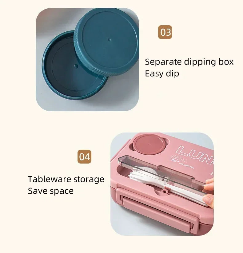 Boîte à déjeuner Portable à compartiment de 1300ML, boîte à Bento de bureau pour enfants étudiants avec fourchette et cuillère, récipient de stockage des aliments pour micro-ondes