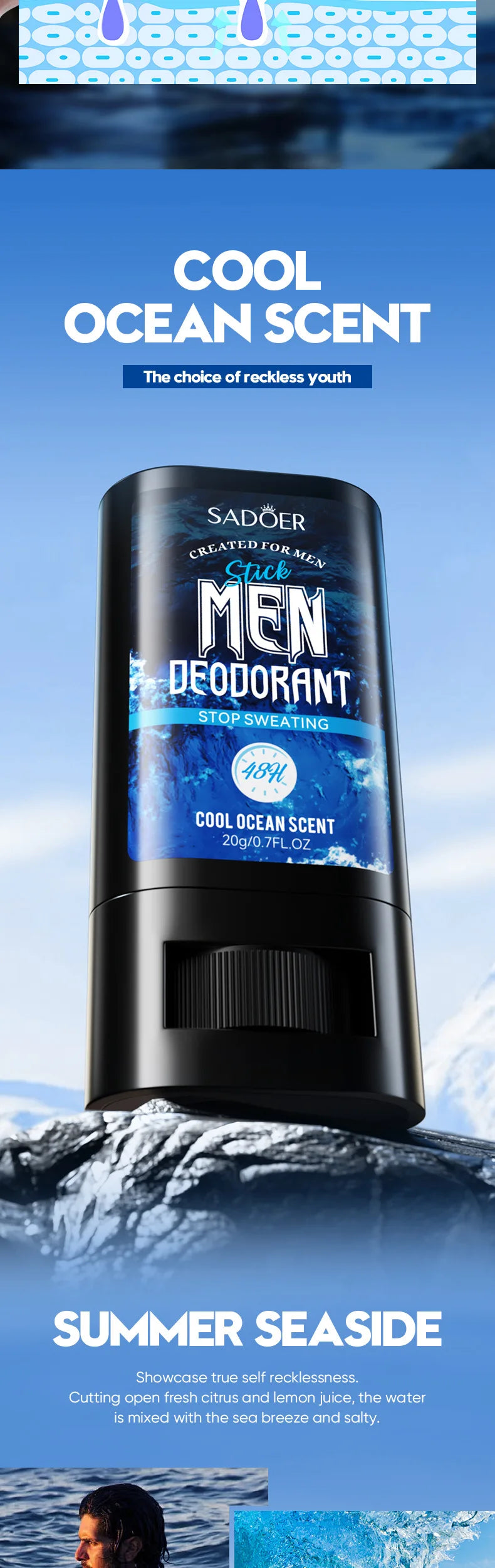 SADOER crème désodorisante Anti-transpiration pour hommes bâton séchage rapide retenir parfum rafraîchissant corps poignet odeur Anti-transpiration crèmes