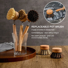 Brosse à vaisselle remplaçable, manche en bois, pour enlever les taches, les Pot, Portable, pour le nettoyage ménager, accessoires de cuisine
