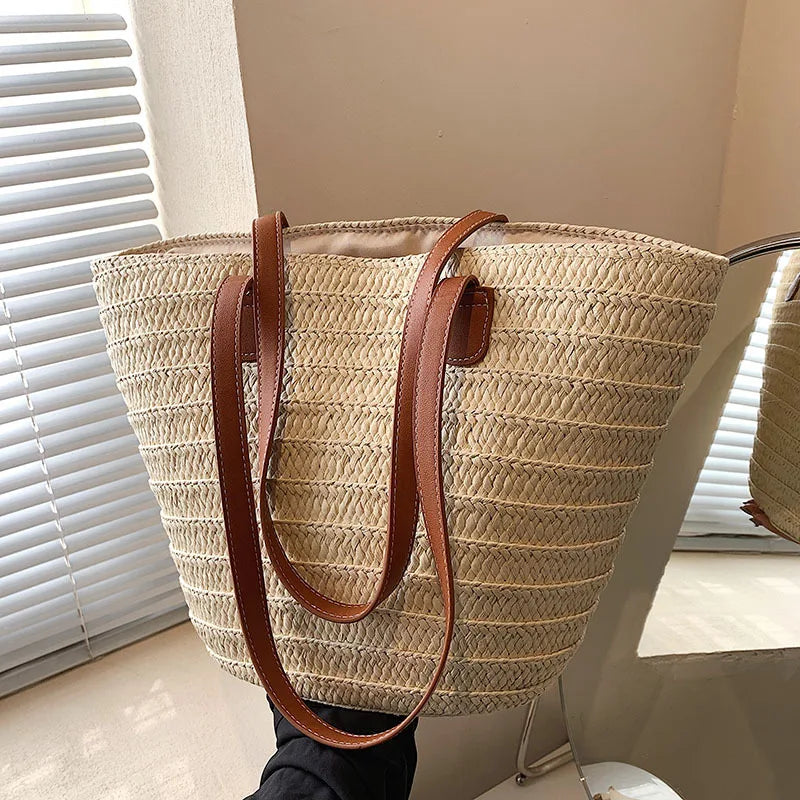 Sac à bandoulière de grande capacité pour femmes, panier tissé en paille d'été, sac à main de luxe de styliste, sac de plage, fourre-tout de shopping Bali