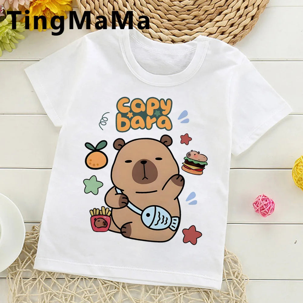 Enfants T-shirt basique femmes hommes Capybara t-shirts 3-10 ans enfants à manches courtes vêtements garçons filles col rond hauts cadeaux d'anniversaire