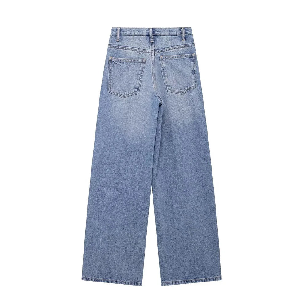 Jeans asymétriques à taille haute et à jambes larges pour femmes nouveaux modèles de base mode polyvalente pantalons droits pantalons