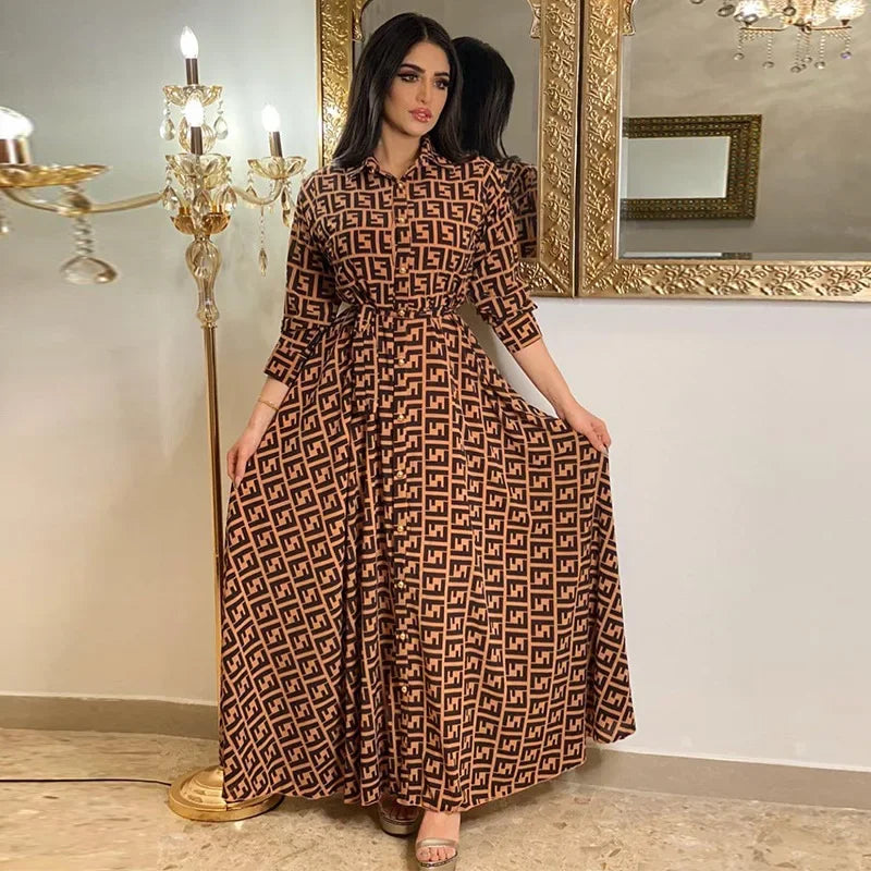 Mode femme nouvelle robe élégante Sexy tempérament impression numérique longue chemise robe dames élégant banlieue tenue décontractée