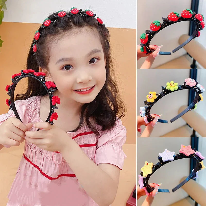 Bandeau tressé de dessin animé pour enfants, bandeau mignon de Style coréen pour bébé avec Clip, accessoires de cheveux pour filles à la mode