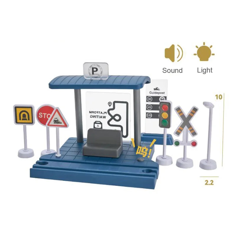 Jouets pour tout-petits, Train en bois, accessoires de voie ferrée, Barricade, scène de piste de plate-forme, jouets Puzzle pour garçons et filles