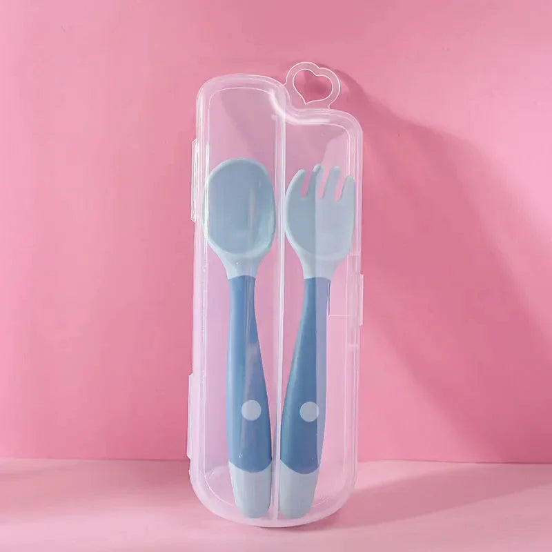 Ensemble fourchette et cuillère pour bébé, ustensiles pliables pour tout-petits, poignée en Silicone souple, vaisselle d'entraînement, outils d'auto-alimentation pour nourrissons et enfants BP