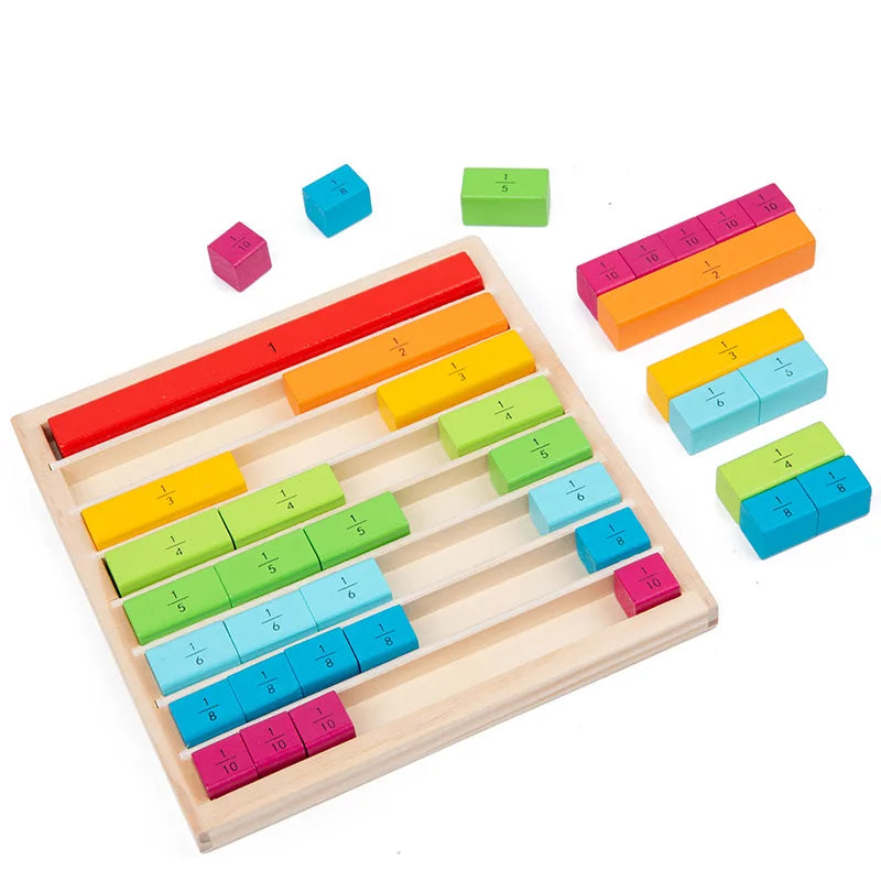 Jouets en bois Montessori fuchsia pour enfants, aides aux mathématiques, bâtons de fraction de document, éducation précoce de la maternelle, jouets d'apprentissage