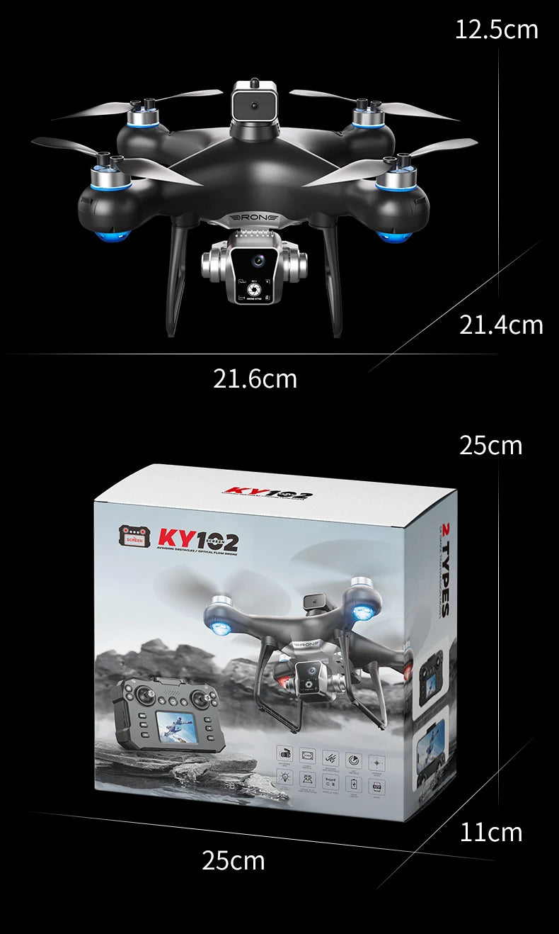 Nouveau Drone KY102 avec écran 8K, double caméra, localisation du flux optique sans balais, évitement Intelligent des obstacles, jouets d'hélicoptère RC