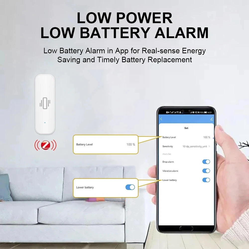 Capteur de vibrations intelligent ZigBee, moniteur, contrôle par application, Protection de sécurité, capteur Zigbee, alarme de mouvement et de choc, Support Z2M