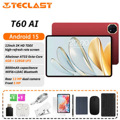 Teclast T60 AI tablette Allwinner A733 octa-core 12 pouces 2K HD TDDI écran 6GB RAM 128GB ROM Android 15 WiFi6 8000mAh 13MP + 5MP
