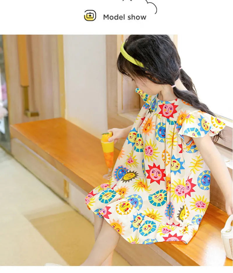 Robes d'été pour filles, 100 % coton, vêtements pour enfants, tenue de princesse de fête, à la mode, motif floral, robes de plage