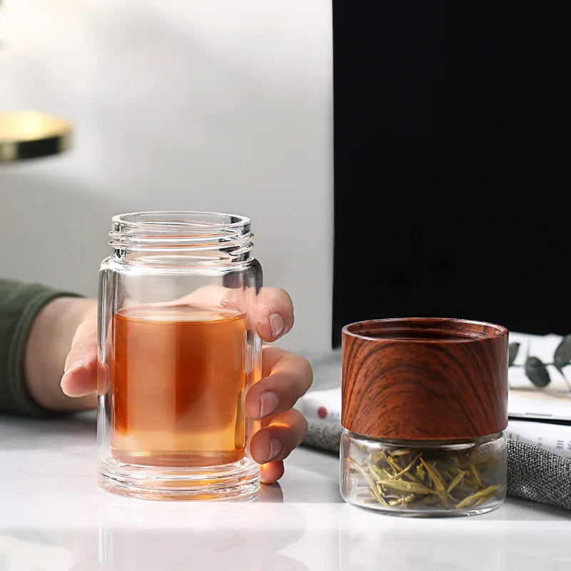 Bouteille d'eau en verre double de haute qualité avec étui, bouteille de clics de thé, infuseur, gobelet, verres, bouteille d'eau écologique