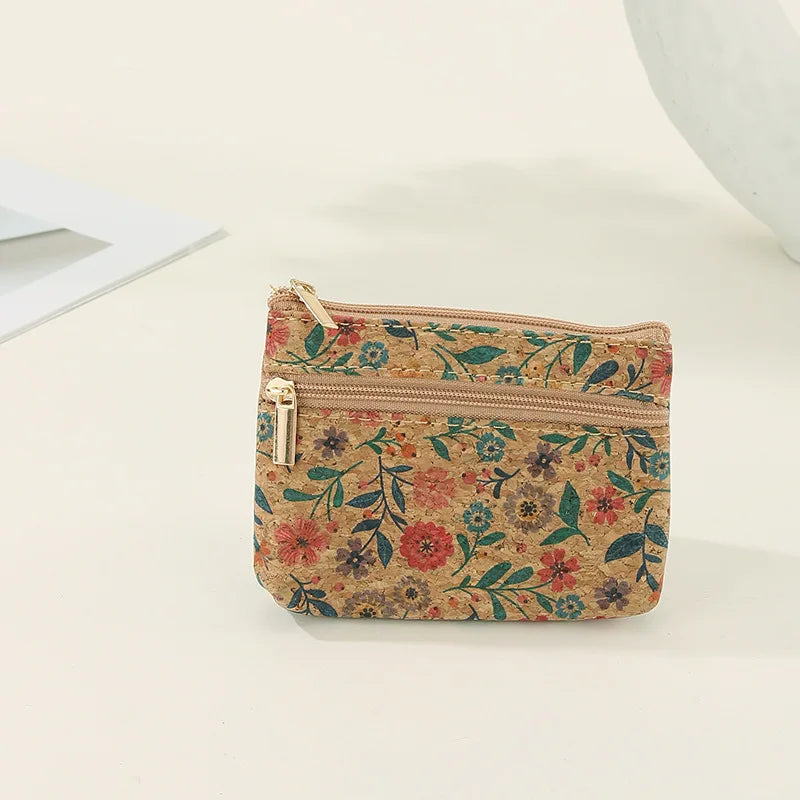 Porte-monnaie original en liège pour femme, mini portefeuille, petit sac, porte-monnaie avec double fermeture éclair, sac d'argent, carte, clé, rouge à lèvres, évaluation