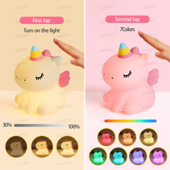 Veilleuse licorne mignonne en Silicone pour enfants, veilleuse LED à intensité variable, lampe licorne Squishy, lampe de chevet Rechargeable