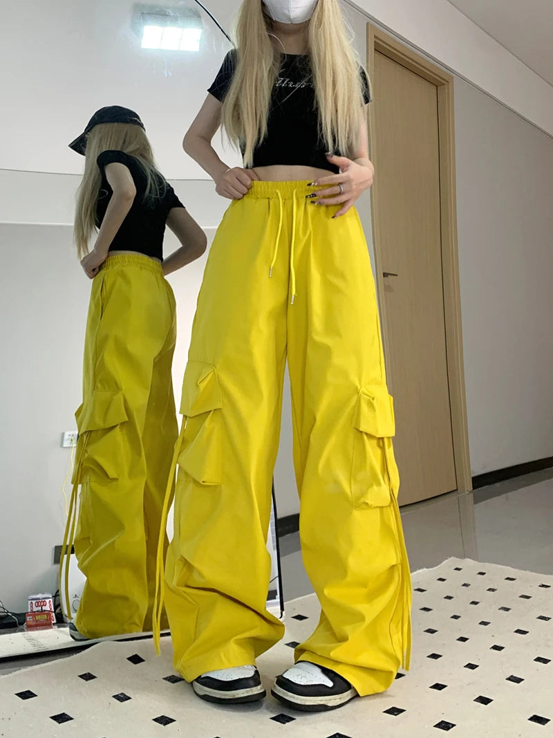 Y2K Cargo pantalon femmes Streetwear surdimensionné jambe large pantalons de survêtement Harajuku grandes poches Joggers Bf taille haute Baggy sport pantalon
