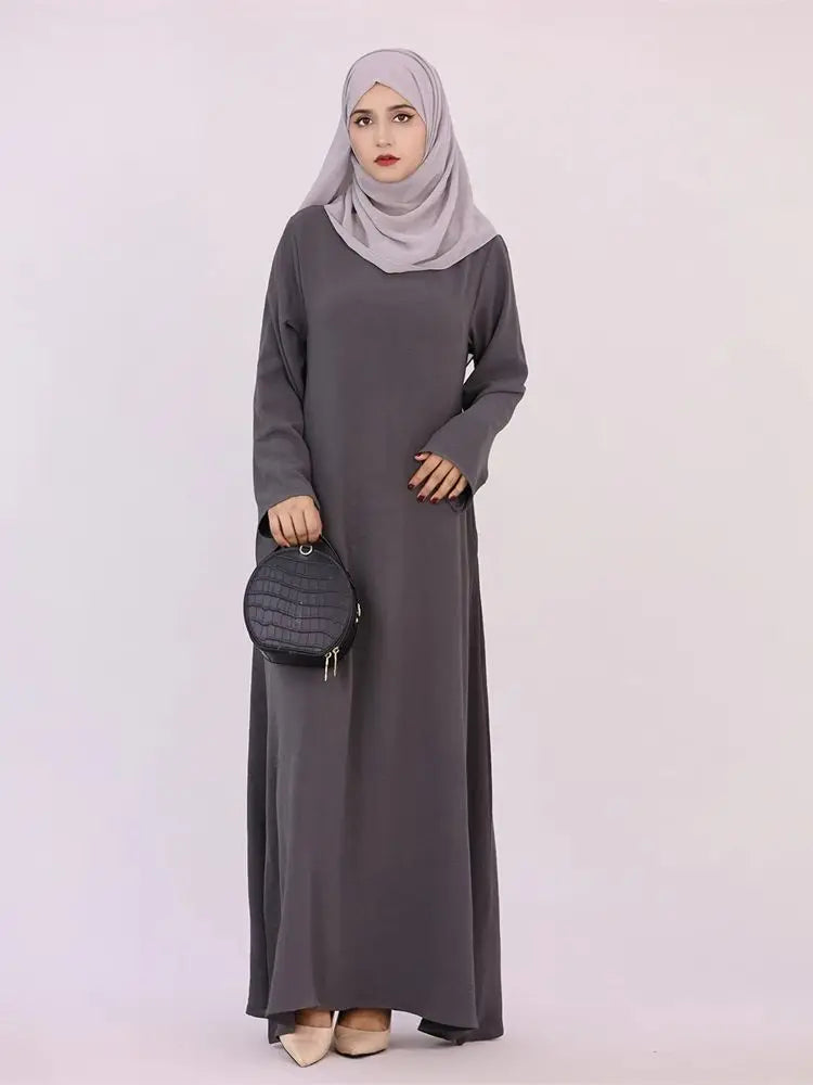Noir blanc rose solide dubaï modeste sous Robe Abaya Islam caftan musulman avec poches robes pour femmes Robe Femme Musulmane