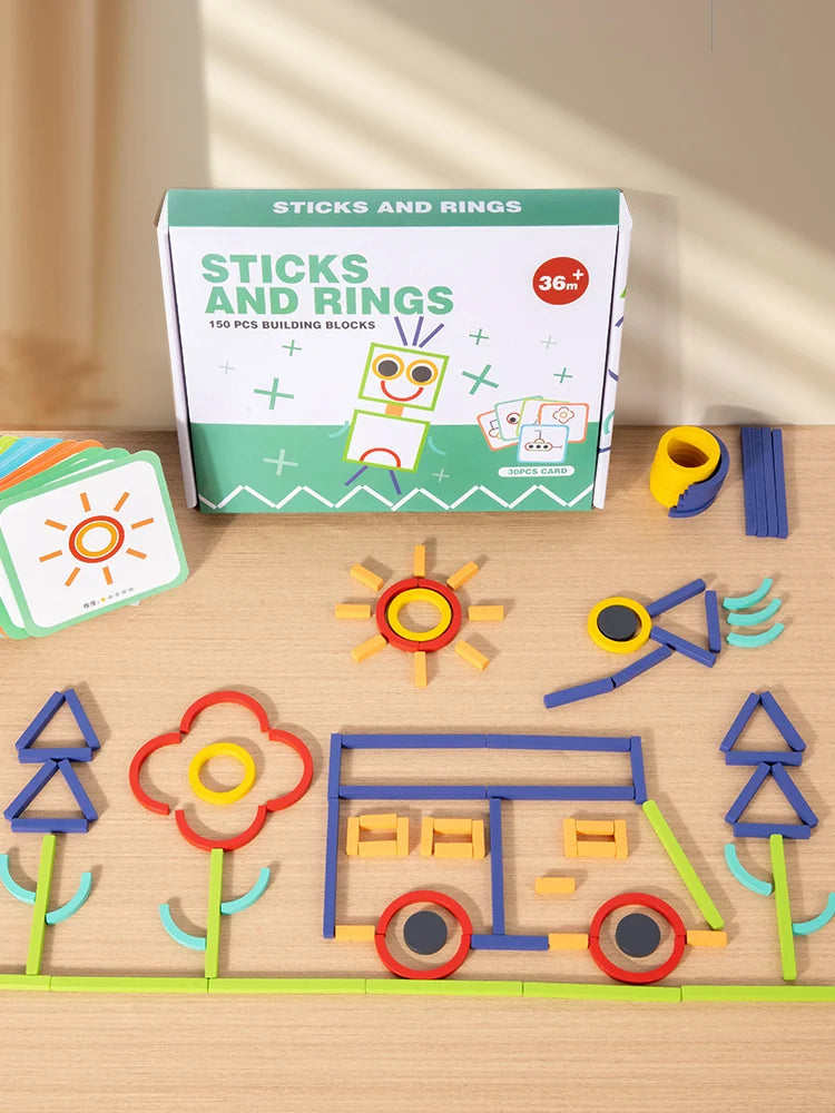 Bâtons et anneaux créatifs en bois, Puzzle, jeu d'intelligence, jouets éducatifs Montessori pour enfants de 3 ans