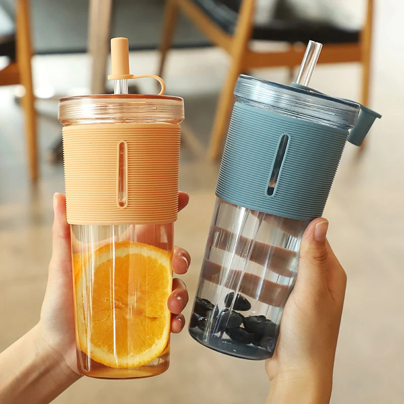 Tasse à café de grande capacité de 710ml/24oz, bouteille d'eau en plastique avec paille, tasses transparentes et réutilisables résistantes aux hautes températures avec paille