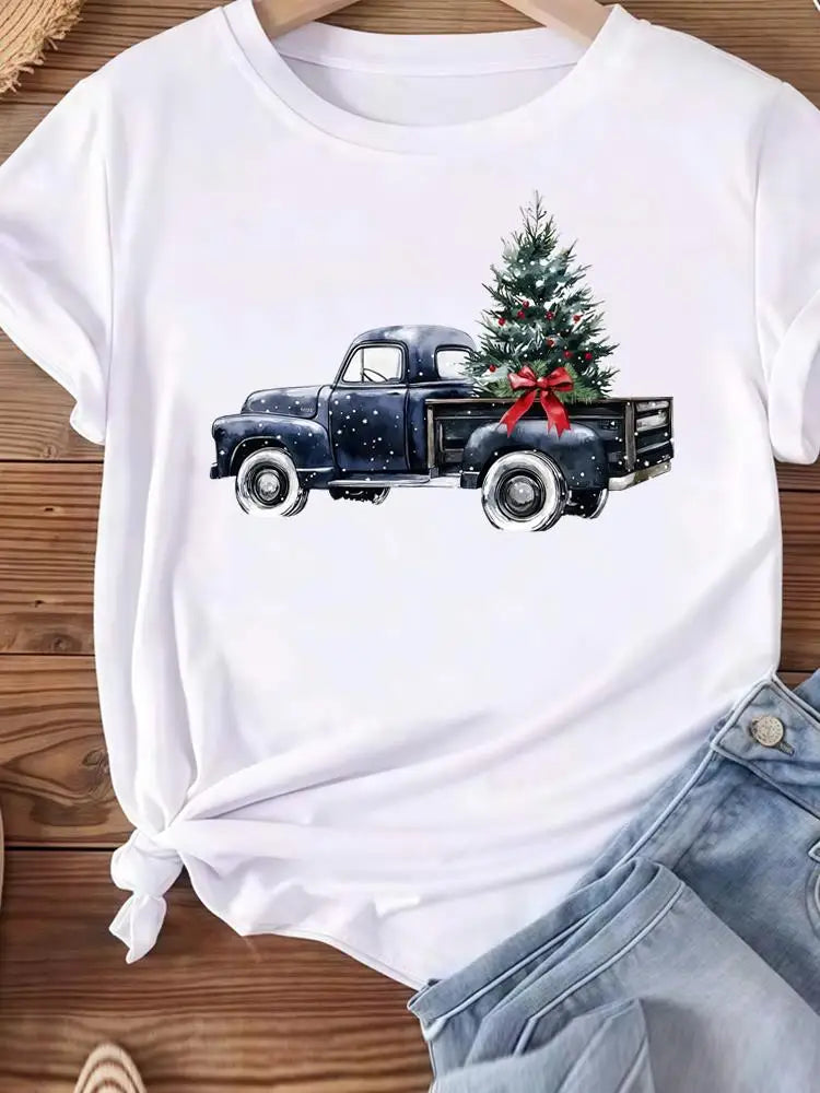 Vêtements de noël vacances imprimé mode nouvel an femmes T-shirts aquarelle arbre mignon haut joyeux T-shirts vêtements graphiques T-shirts