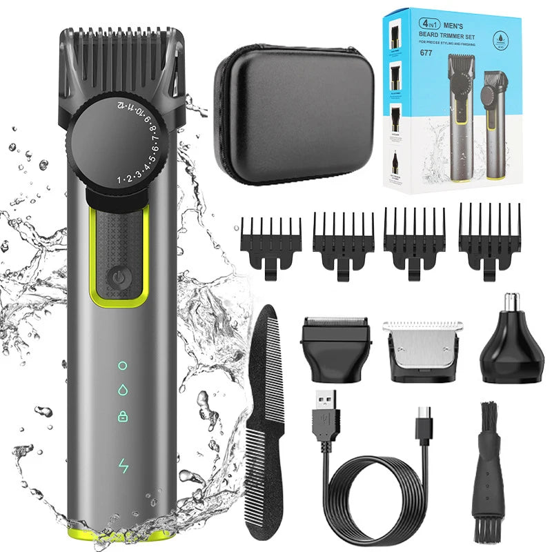 Tondeuse à barbe électrique sans fil pour hommes, tondeuse à cheveux réglable, kit de barbiers professionnels étanches, tondeuses à moustache pour hommes