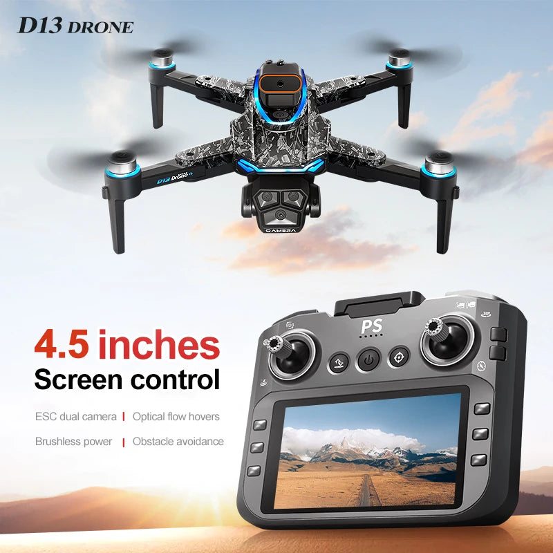 Nouveau Drone D13 4K professionnel trois caméras HD avec grand écran 5G WIFI FPV Dron flux optique sans brosse vol stationnaire pliable quadrirotor